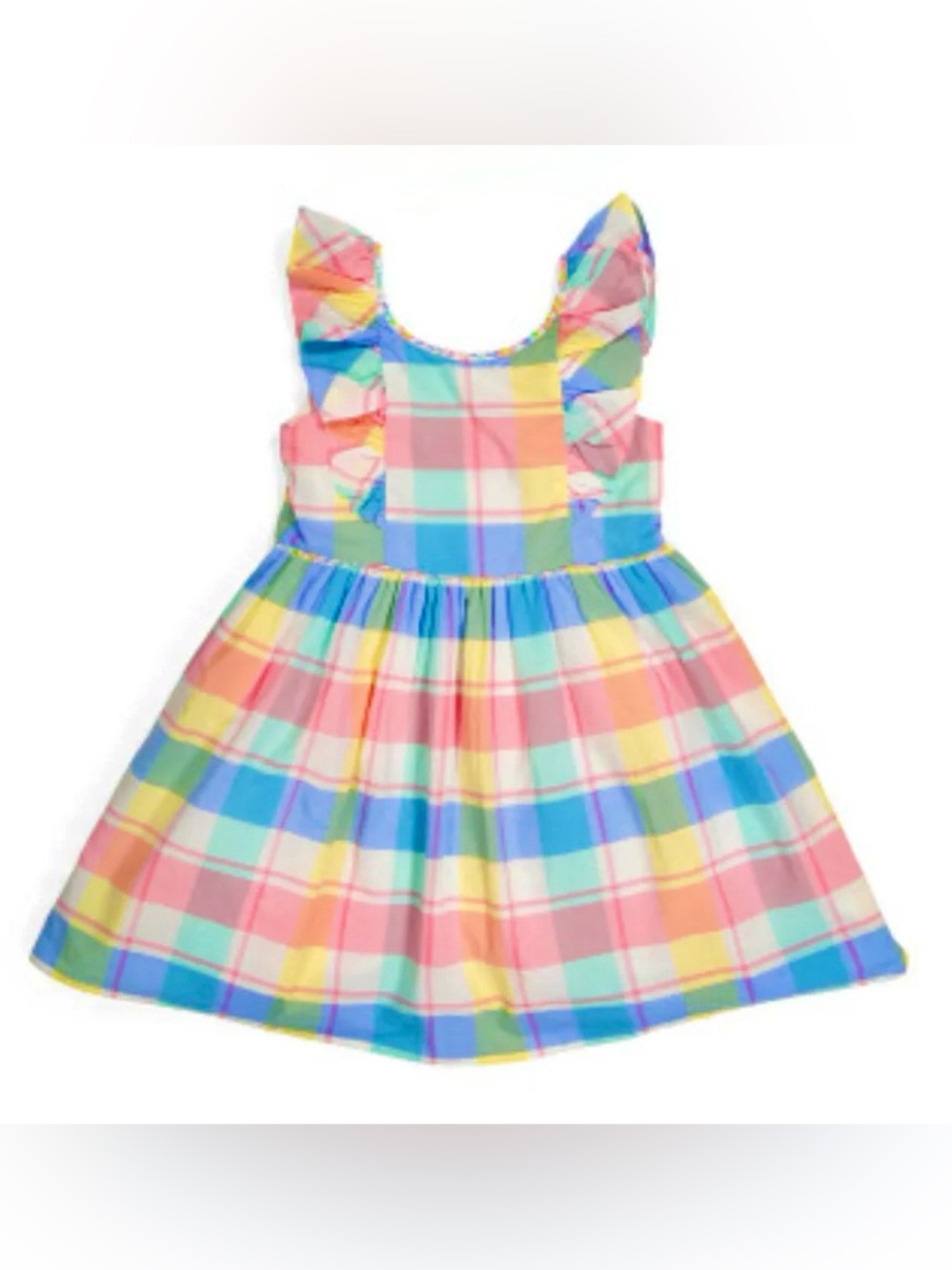 TOMMY BAHAMA Girls Pastel Plaid Ruffle Sleeve Dress